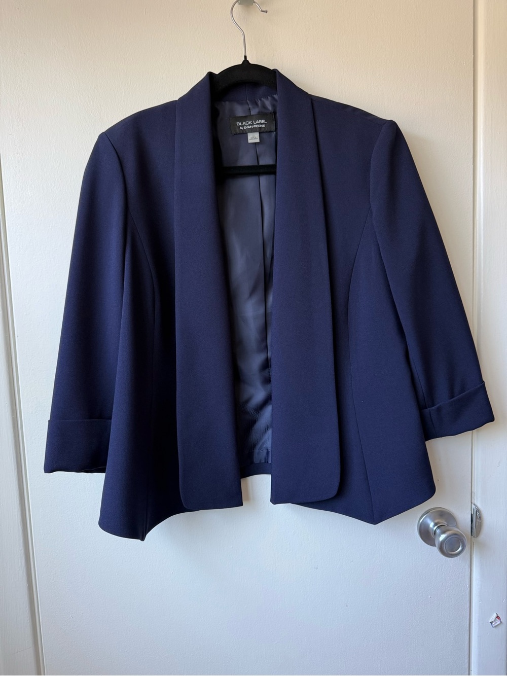 The Black LAbel by Evan Picone Navy Open-Front Shawl Collar Blazer